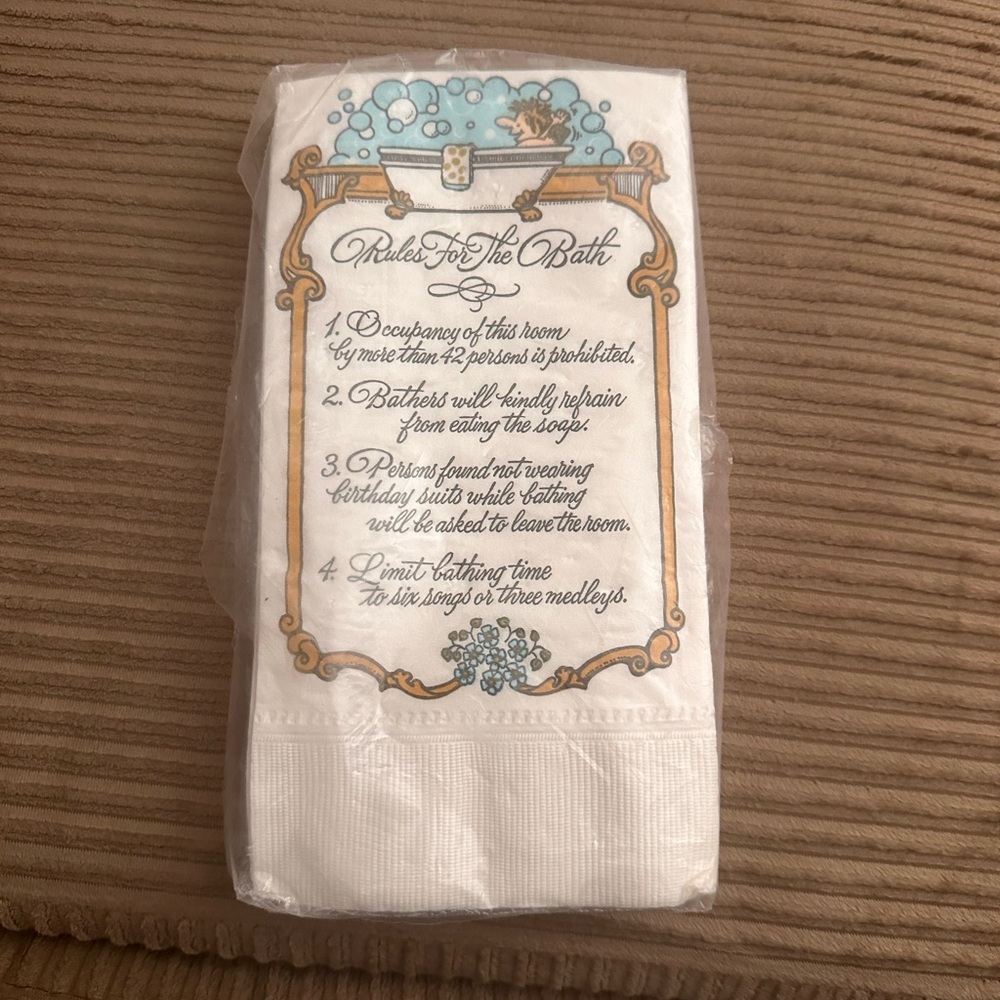 *Rare*Kitchy Vintage Bath Rules -Paper Decorative Guest Towel